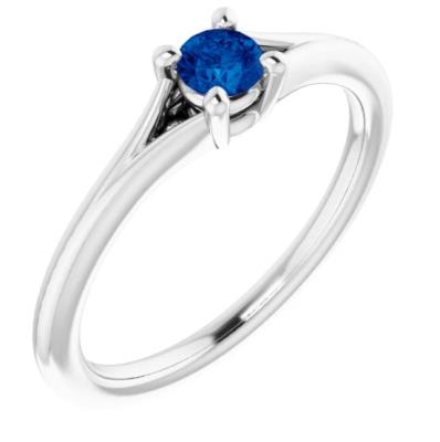 14K White Chatham® Lab-Created Blue Sapphire Youth Solitaire Ring