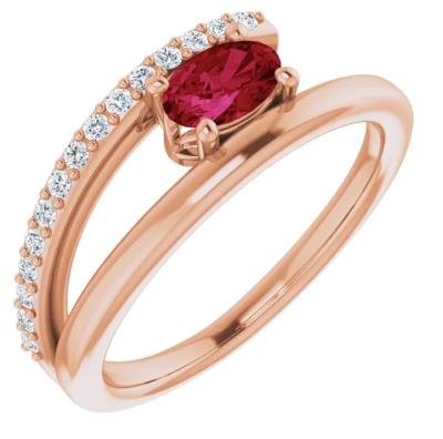Ladies 14K Rose Chatham® Created Ruby & 1/8 CTW Diamond Ring  