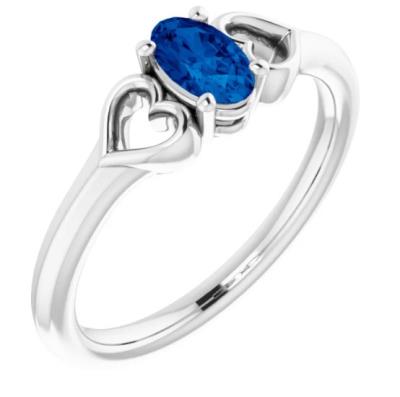 Baby/Youth 14K White Chatham® Lab-Created Sapphire Youth Heart Ring    