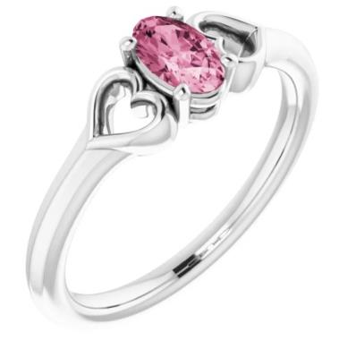 Baby/Youth 14K White 5x3 mm Oval Tourmaline Youth Heart Ring