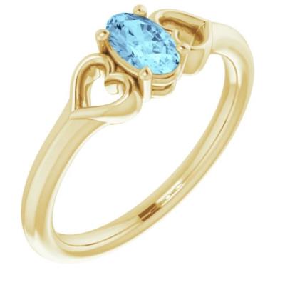 Baby/Youth 14K Yellow Gold 5x3 mm Oval Aquamarine Youth Heart Ring