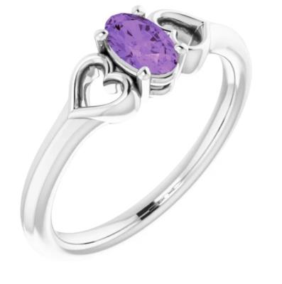 Baby/Youth Sterling Silver 5x3 mm Oval Amethyst Youth Heart Ring