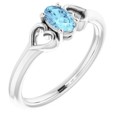 Baby/Youth Sterling Silver 5x3 mm Oval Imitation Aquamarine Youth Heart Ring