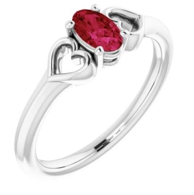 Baby/Youth Sterling Silver 5x3 mm Oval Imitation Ruby Youth Heart Ring
