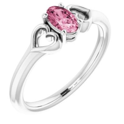 Baby/Youth Sterling Silver 5x3 mm Oval Imitation Tourmaline Youth Heart Ring