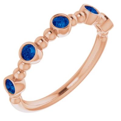 Ladies 14K Rose Sapphire Stackable Beaded Ring 