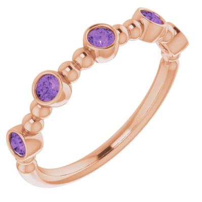 Ladies 14K Rose Amethyst Stackable Beaded Ring     