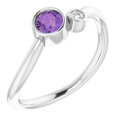 Ladies 14K White Amethyst & .03 CT Diamond Two-Stone Ring              