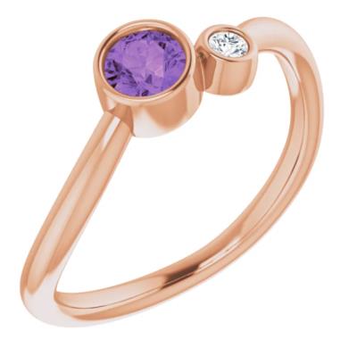 Ladies 14K Rose Amethyst & .03 CT Diamond Two-Stone Ring              