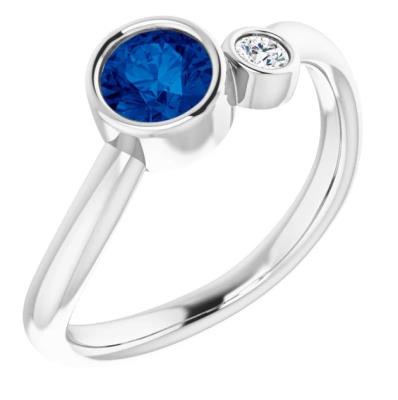 Ladies 14K White Blue Sapphire & .06 CT Diamond Two-Stone Ring                       