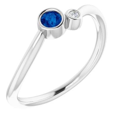 Ladies 14K White Chatham® Created Blue Sapphire & .02 CTW Diamond Ring      