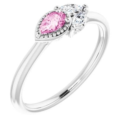 Ladies 14K White Pink Sapphire & 1/8 CTW Diamond Ring 