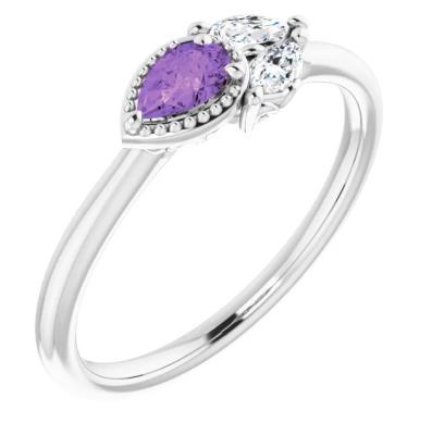 Ladies 14K White Amethyst & 1/8 CTW Diamond Ring          