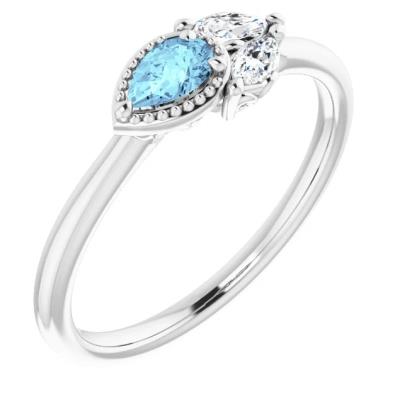 Ladies 14K White Aquamarine & 1/8 CTW Diamond Ring        