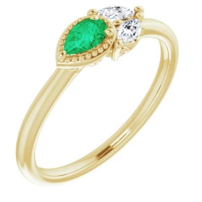 Ladies 14K Yellow Gold Emerald & 1/8 CTW Diamond Ring       