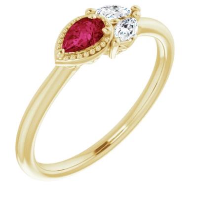 Ladies 14K Yellow Gold Ruby & 1/8 CTW Diamond Ring      