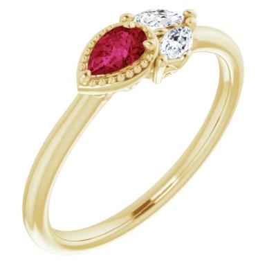 Ladies 14K Yellow Gold Chatham® Created Ruby & 1/8 CTW Diamond Ring  