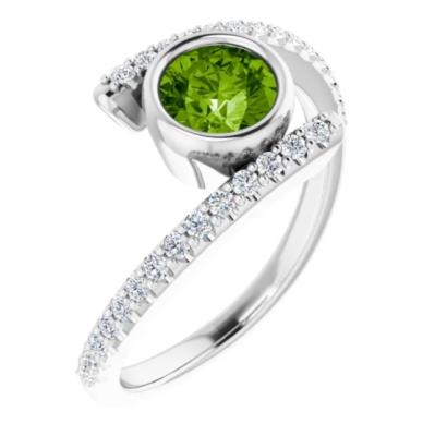 14K White Peridot & 1/4 CTW Diamond Ring