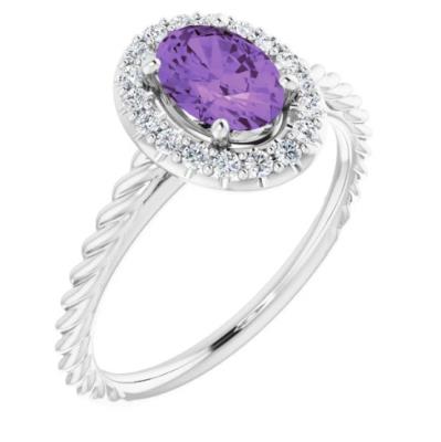 14K White Amethyst & 1/6 CTW Diamond Ring  