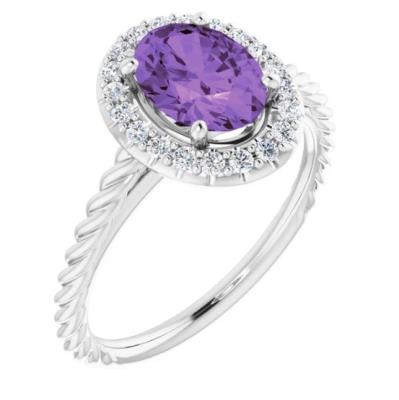 14K White Amethyst & 1/6 CTW Diamond Ring  