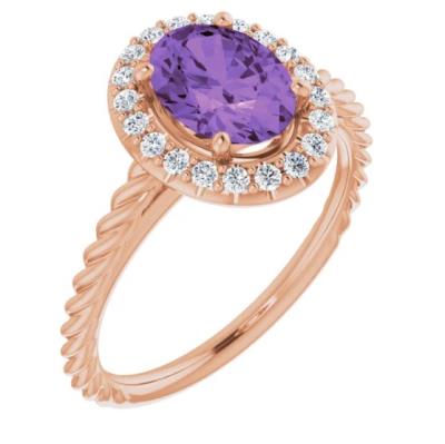 14K Rose Amethyst & 1/6 CTW Diamond Ring  
