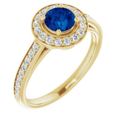 14K Yellow Gold Chatham® Lab-Created Blue Sapphire & 1/3 CTW Diamond Ring  