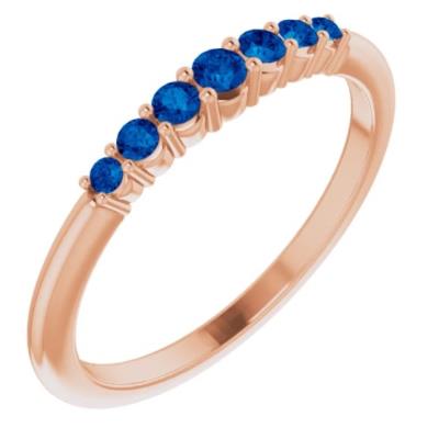 Ladies 14K Rose Blue Sapphire Stackable Ring    