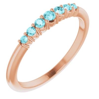Ladies 14K Rose Blue Zircon Stackable Ring     