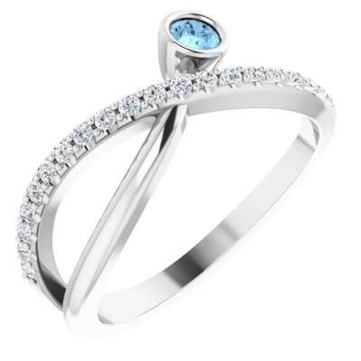 Ladies 14K White Aquamarine & 1/5 CTW Diamond Ring            