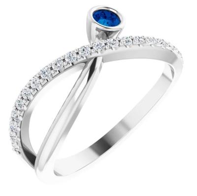 Ladies 14K White Blue Sapphire & 1/5 CTW Diamond Ring        