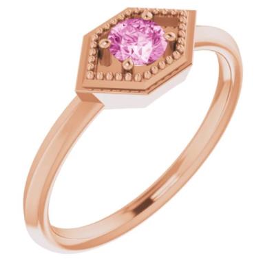 Ladies 14K Rose Pink Sapphire Geometric Ring