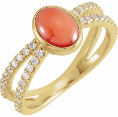14K Yellow Pink Coral & 3/8 CTW Diamond Ring