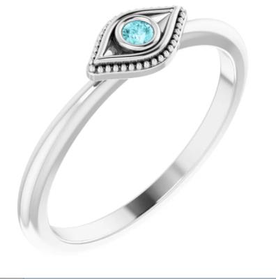 Sterling Silver Blue Zircon Stackable Evil Eye Ring