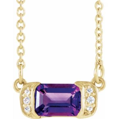 14K Yellow Amethyst & .02 CTW Diamond Bar 16" Necklace
