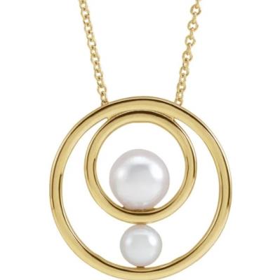 14K Yellow Akoya Cultured Pearl Hold You Forever® 16-18" Necklace