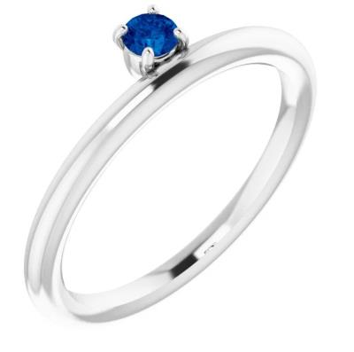 Ladies 14K White Blue Sapphire Stackable Ring 