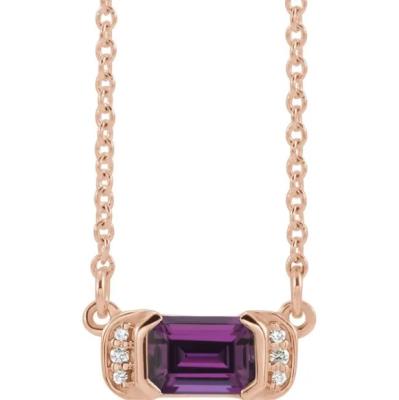 14K Rose Amethyst & .02 CTW Diamond Bar 16" Necklace