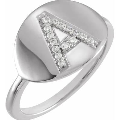 14K White Initial A 1/10 CTW Diamond Ring