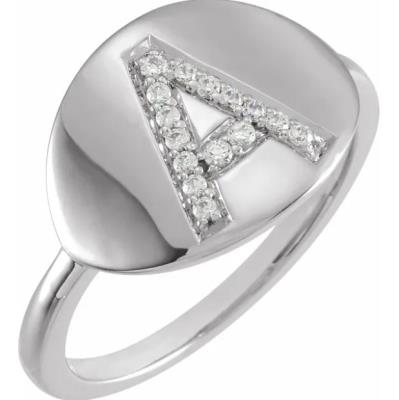 14K White Initial B 1/8 CTW Diamond Ring
