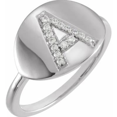 14K White Initial L .05 CTW Diamond Ring