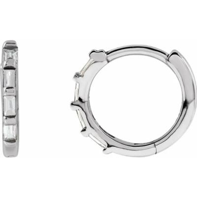 14K White 1/10 CTW Diamond Hinged Hoop Earrings