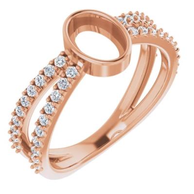 14K Rose 7x5 mm Oval 3/8 CTW Diamond Semi-Set Cabochon Ring