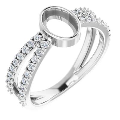 14K White 7x5 mm Oval 3/8 CTW Diamond Semi-Set Cabochon Ring