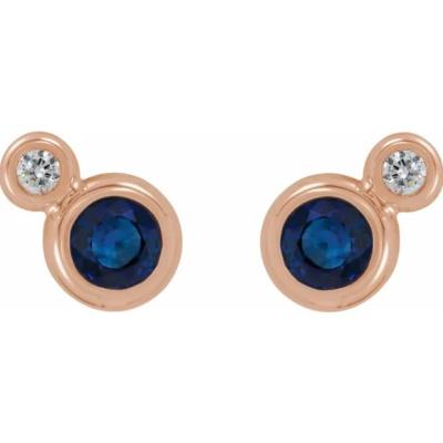 14K Rose Blue Sapphire & .03 CTW Diamond Earrings