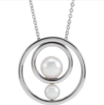 Sterling Silver Akoya Cultured Pearl Hold You Forever® 16-18" Necklace