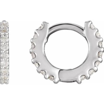 14K White 1/8 CTW Diamond Hinged 10.32 mm Hoop Single Earring