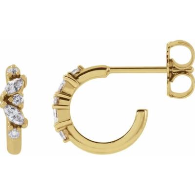 14K Yellow 1/5 CTW Diamond Hoop Earrings