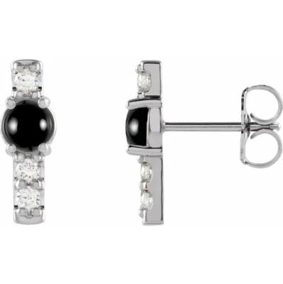Platinum Onyx & 1/5 CTW Diamond Bar Earrings