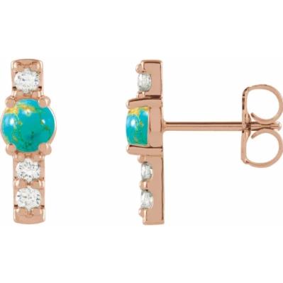 14K Rose Turquoise & 1/5 CTW Diamond Bar Earrings
