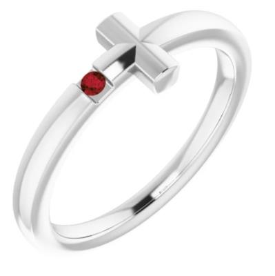 Baby/Youth 14K White 1.5 mm Round Genuine Mozambique Garnet Youth Cross Ring